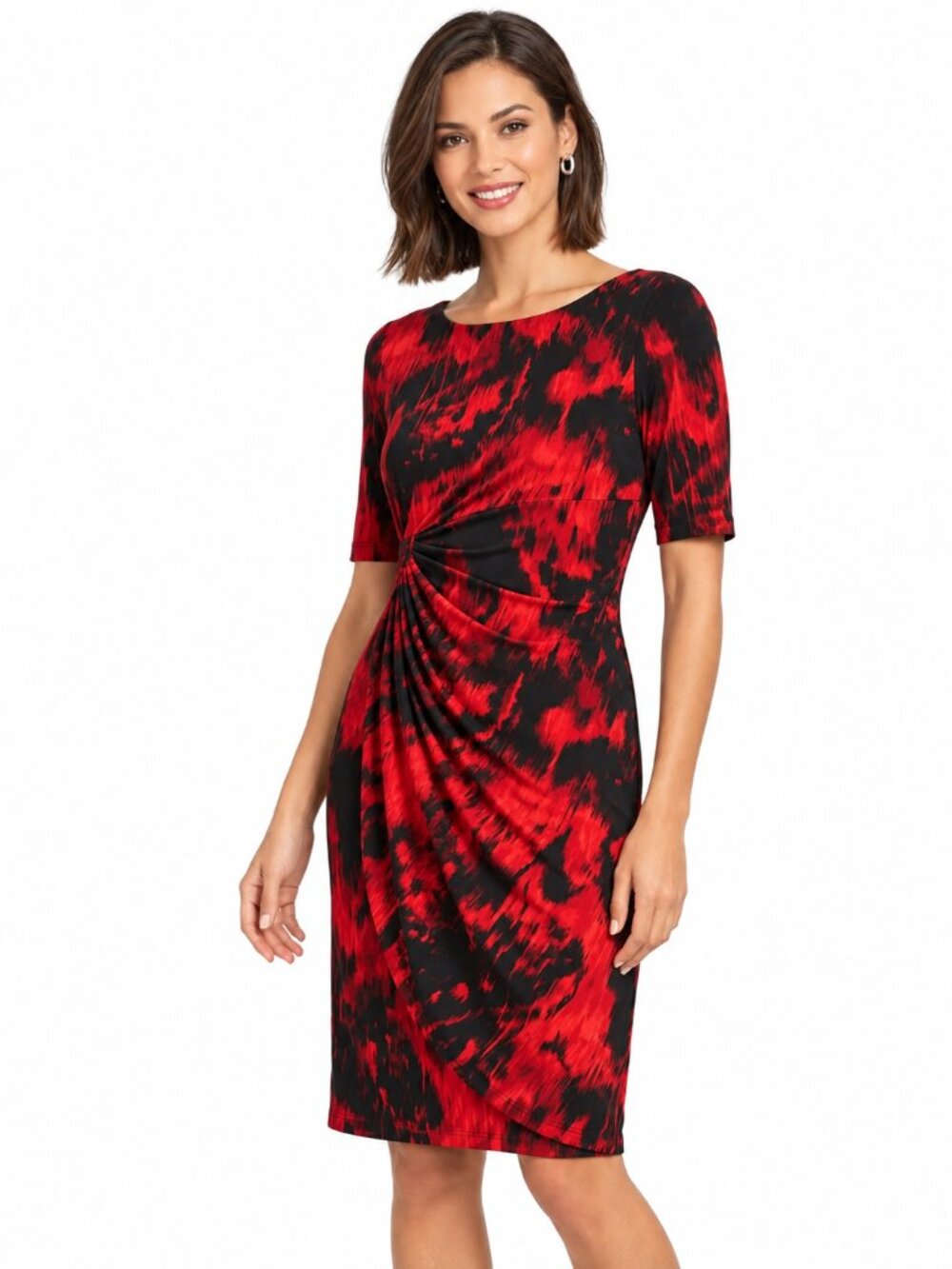 Connected Apparel Red & Black Abstract Print Sheath Dress Size 10 LIKE NEW